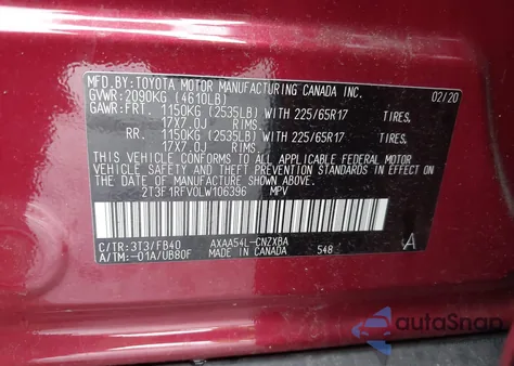 2020 Toyota Rav4 Le из США, поврежденный, VIN 2T3F1RFV0LW106396